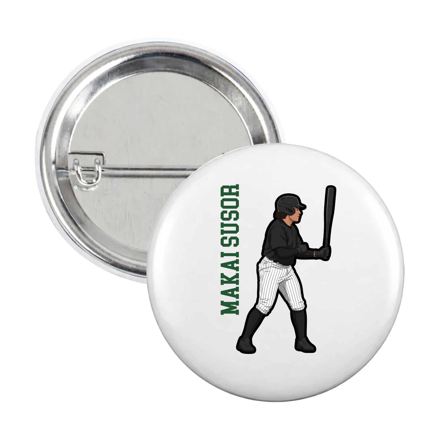 Game Day Button — Name Vertical in White