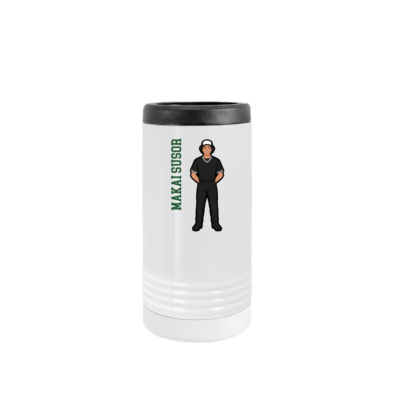 Slim Beverage Holder — Name Vertical in White