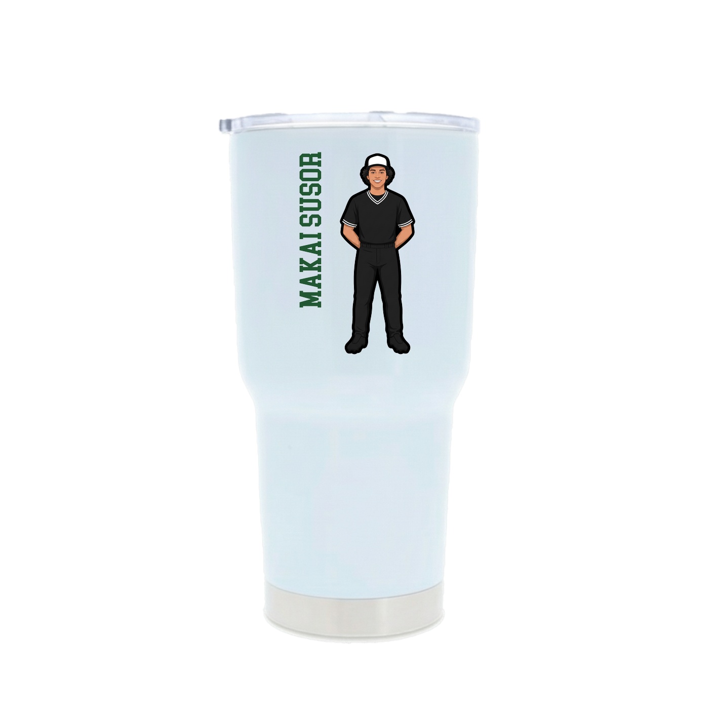 30oz Stainless Steel Tumbler — Name Vertical in White