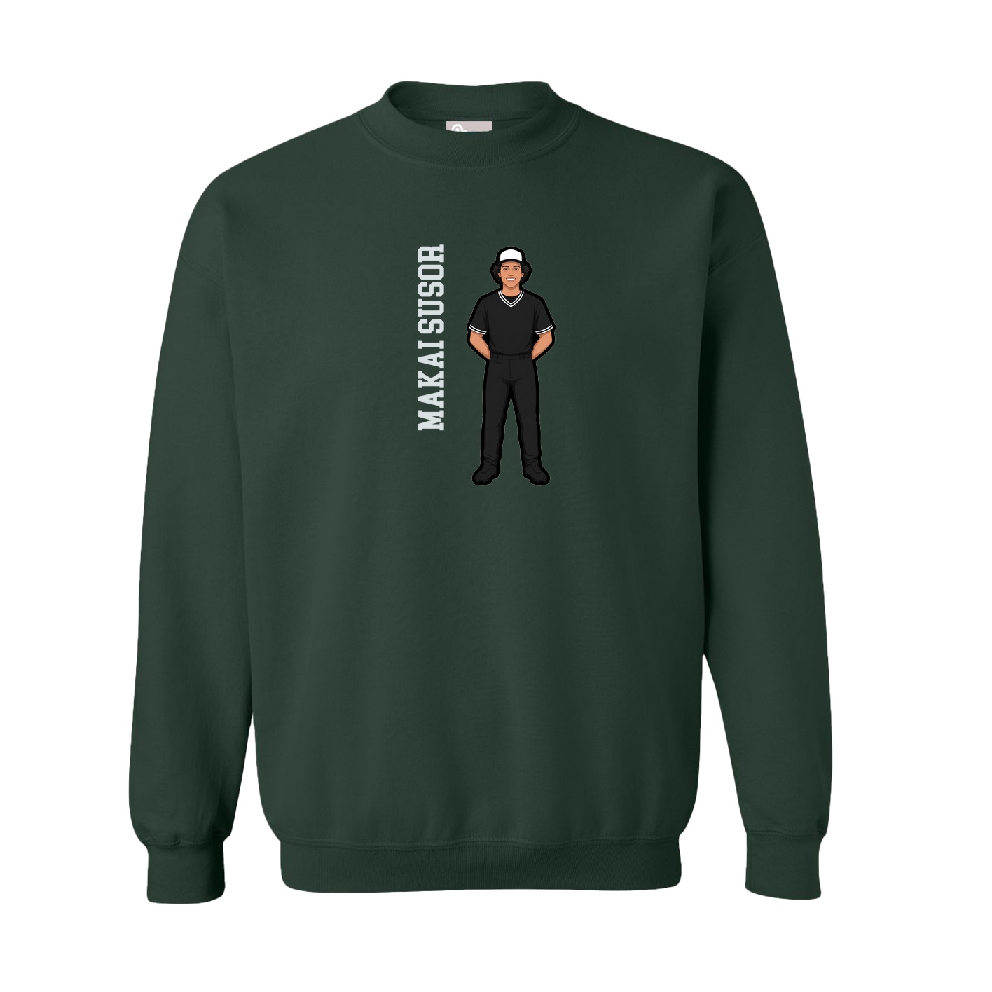 Fleece Crew — Name Vertical in Green