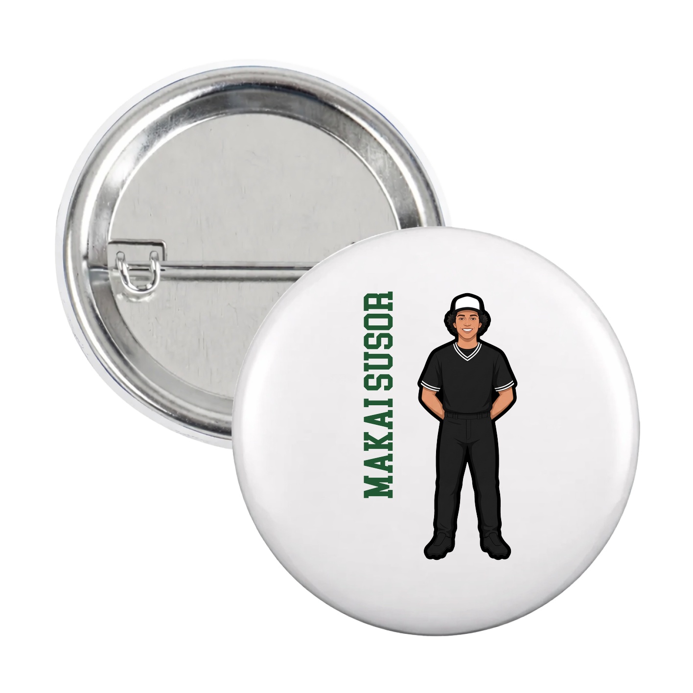 Game Day Button — Name Vertical in White