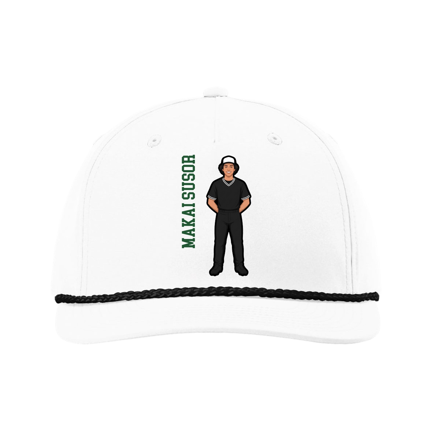 Five-Panel Classic Rope Cap — Name Vertical in White