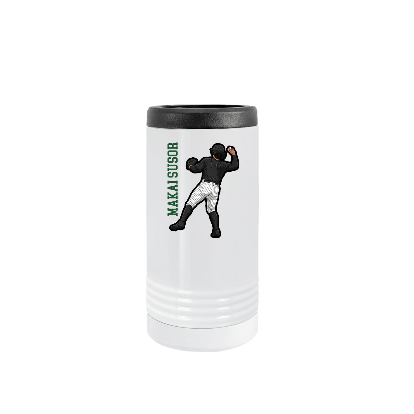 Slim Beverage Holder — Name Vertical in White