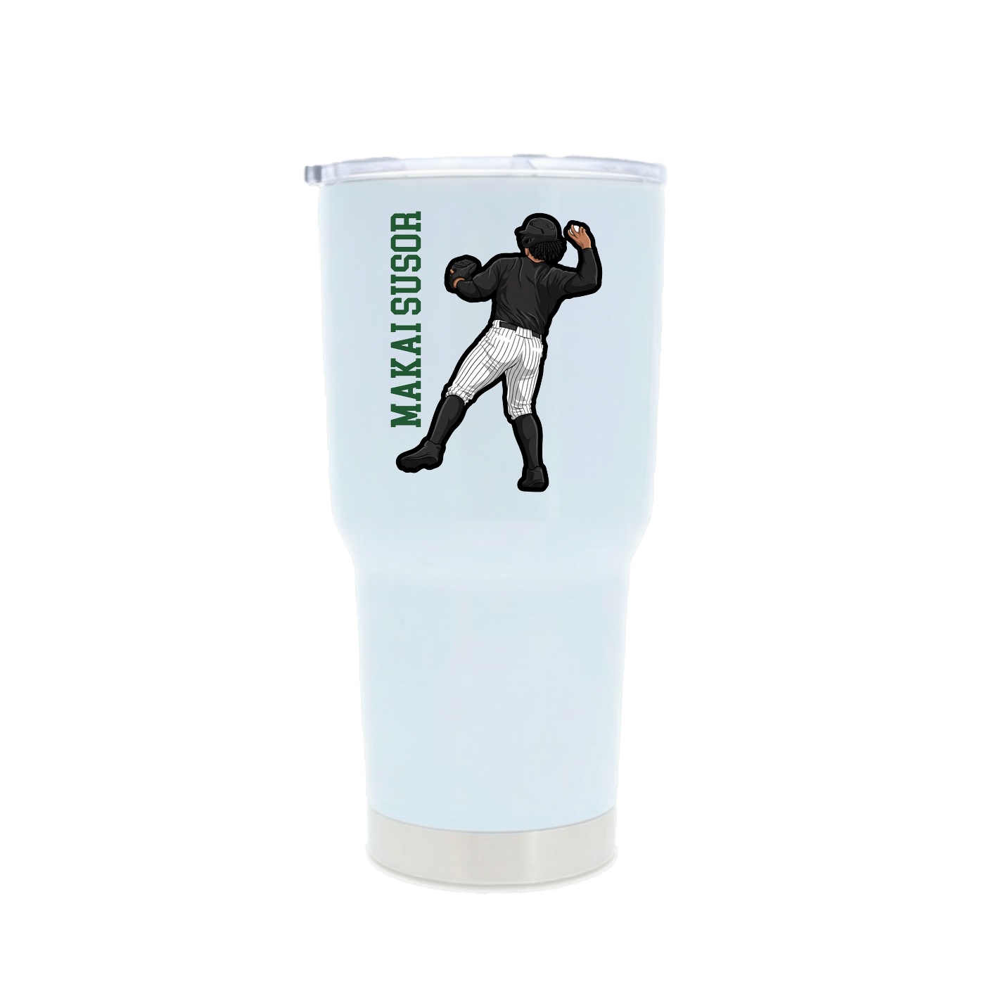 30oz Stainless Steel Tumbler — Name Vertical in White