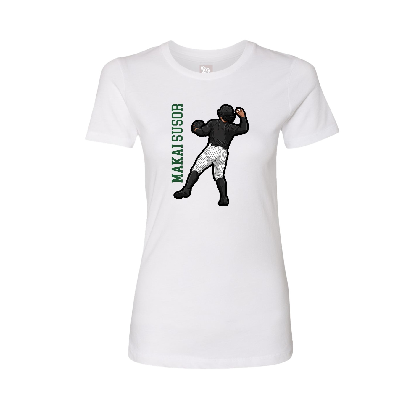 Fitted Women's Tee — Name Vertical in White