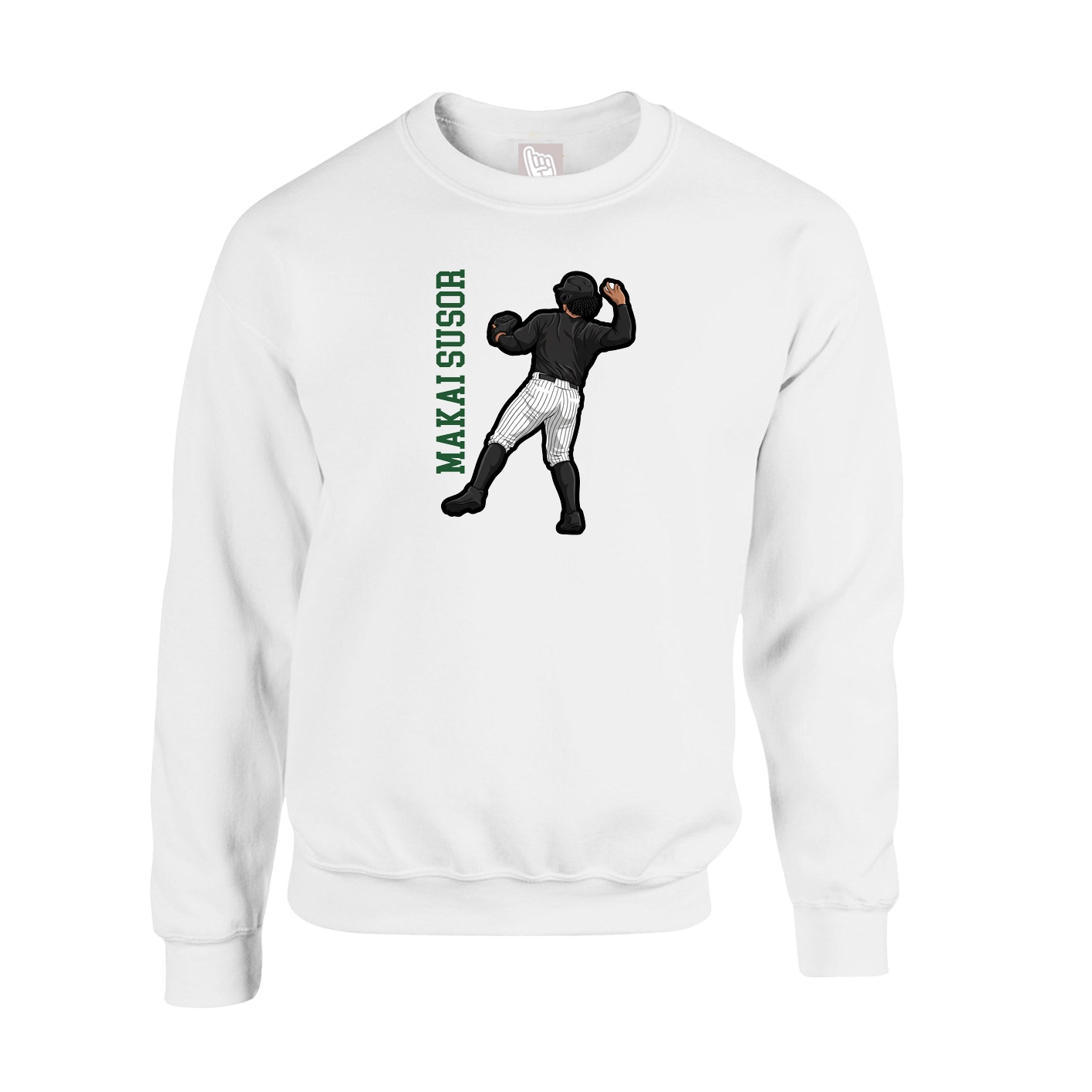 Fleece Crew — Name Vertical in White