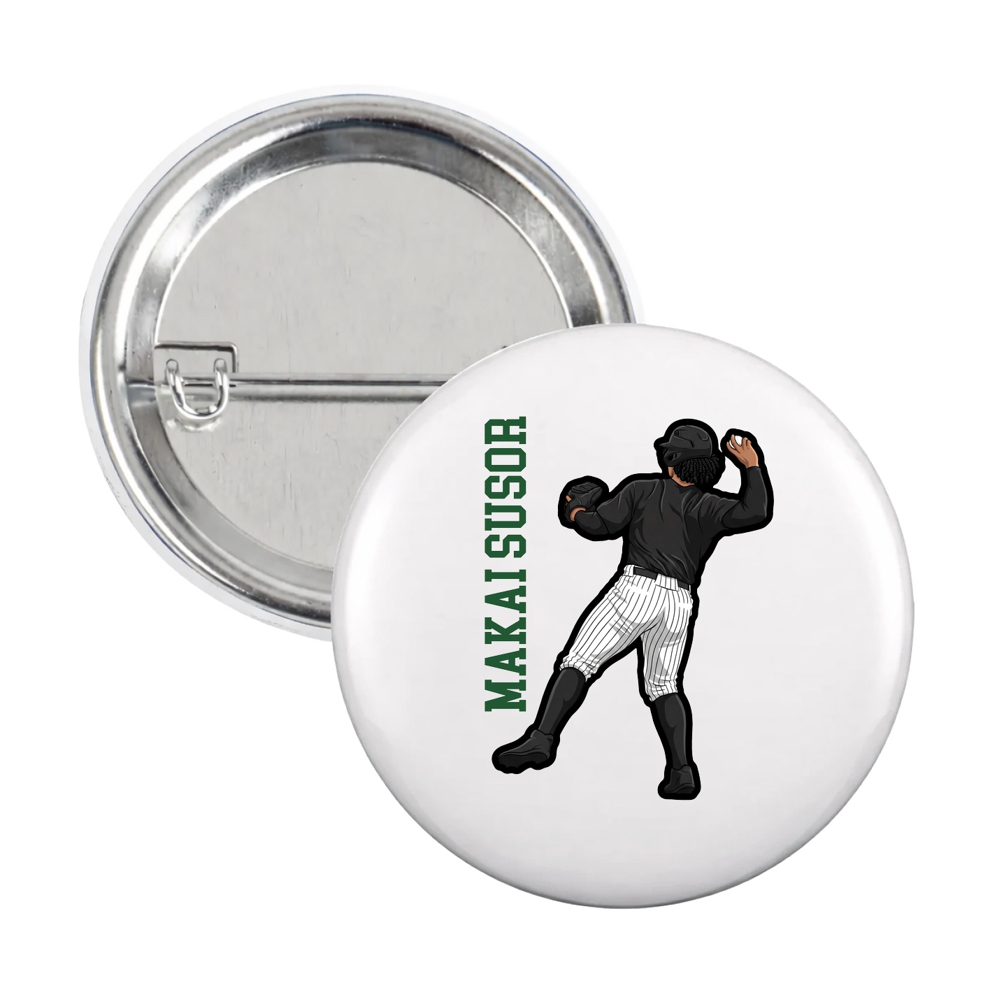 Game Day Button — Name Vertical in White