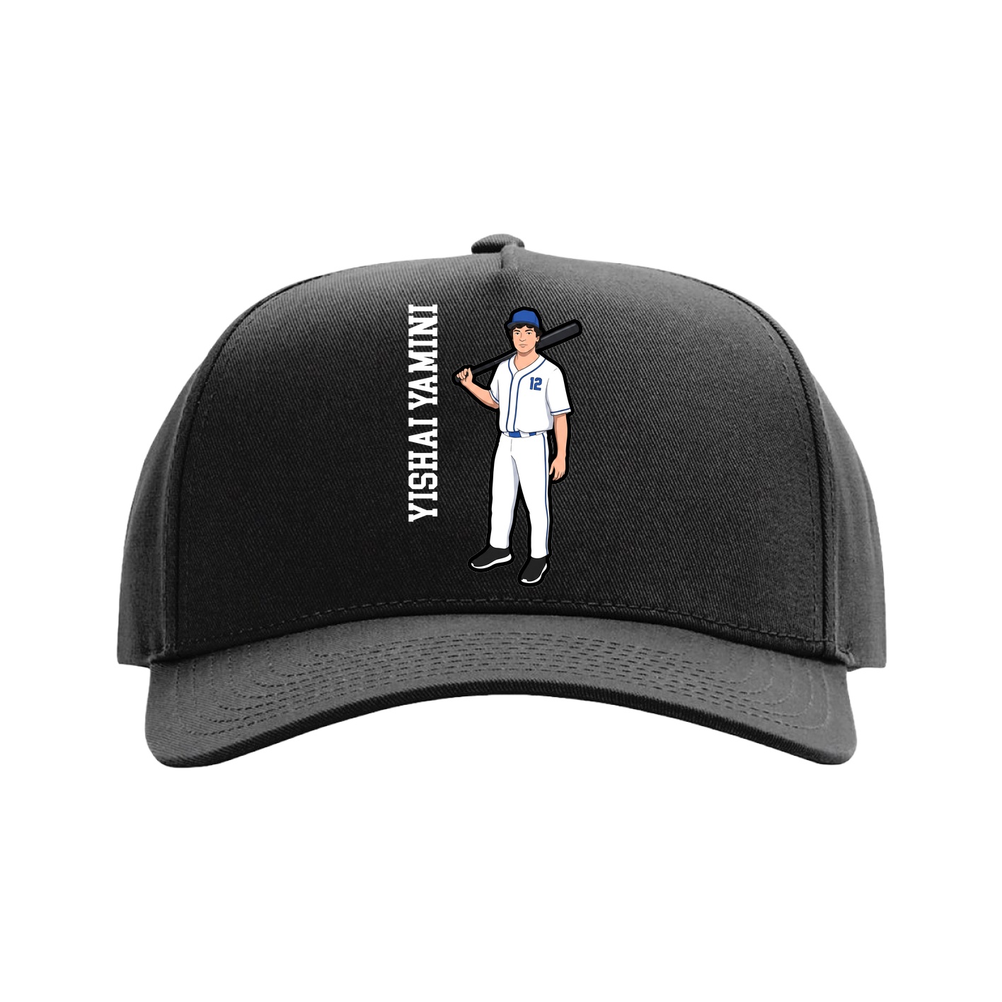Full Fabric Five-Panel Champ Cap — Name Vertical in Black