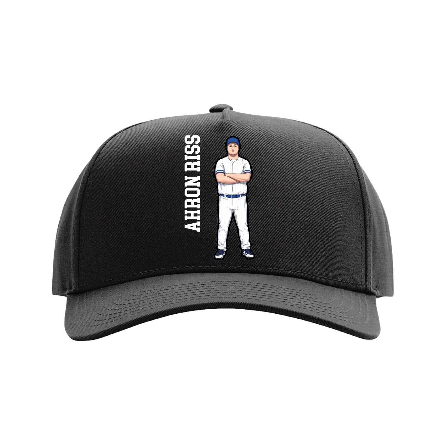Full Fabric Five-Panel Champ Cap — Name Vertical in Black