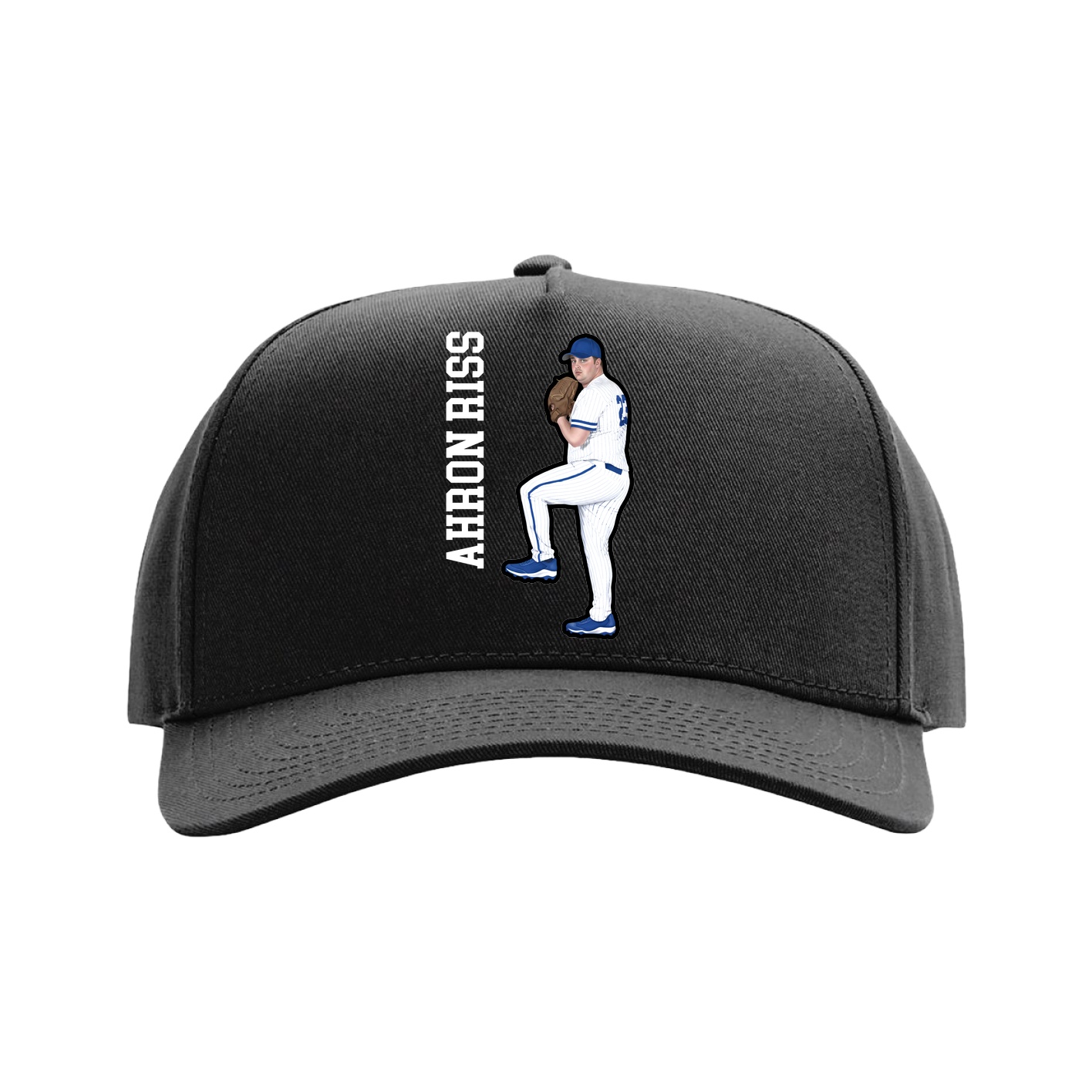 Full Fabric Five-Panel Champ Cap — Name Vertical in Black