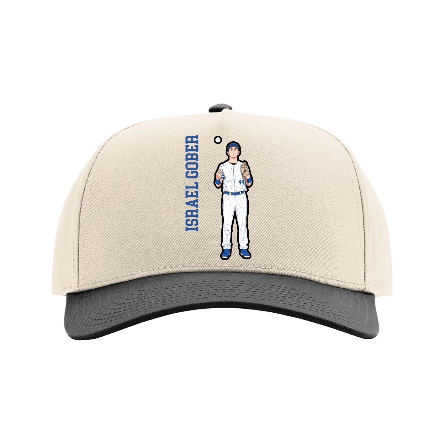 Full Fabric Five-Panel Champ Cap — Name Vertical in Cream/Black