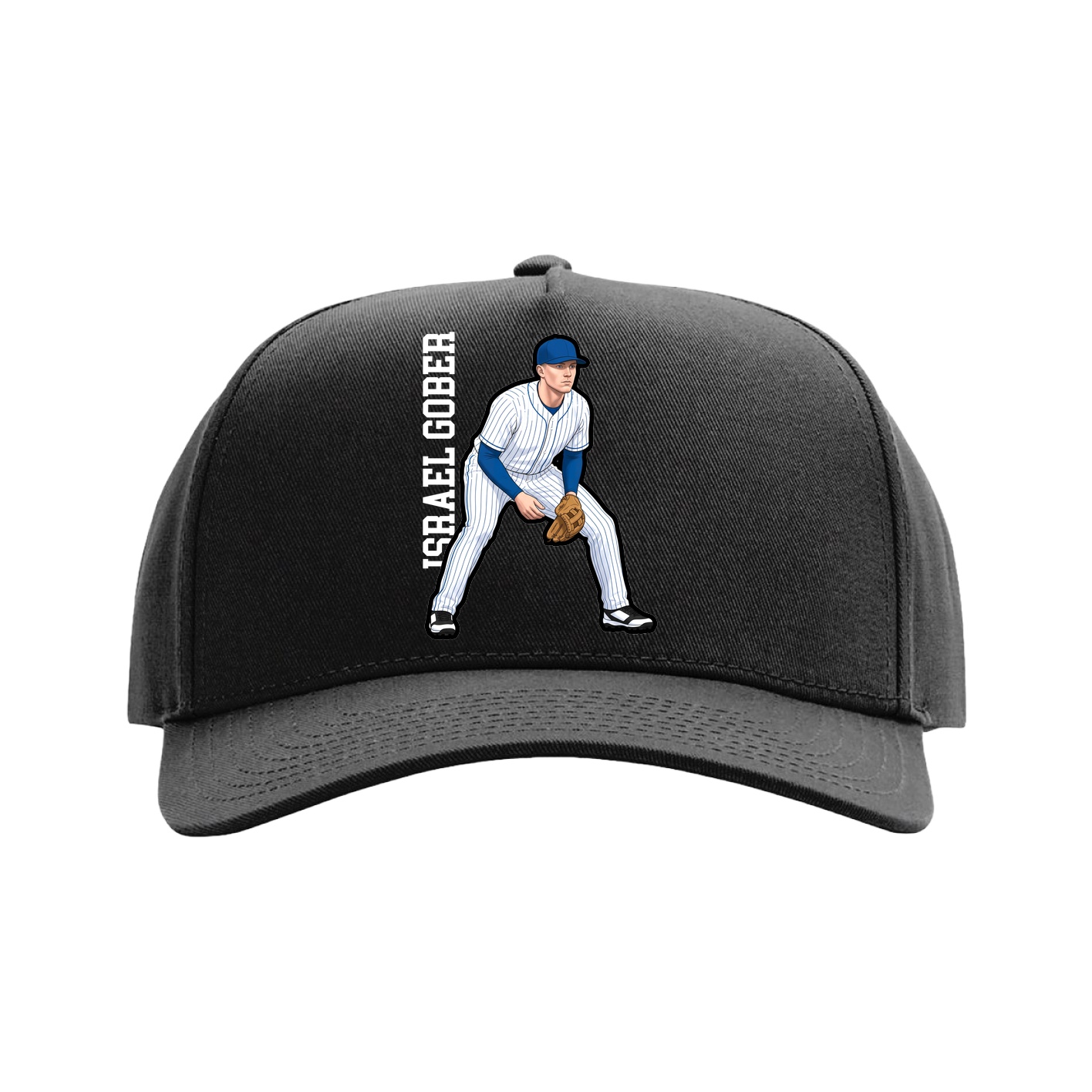 Full Fabric Five-Panel Champ Cap — Name Vertical in Black