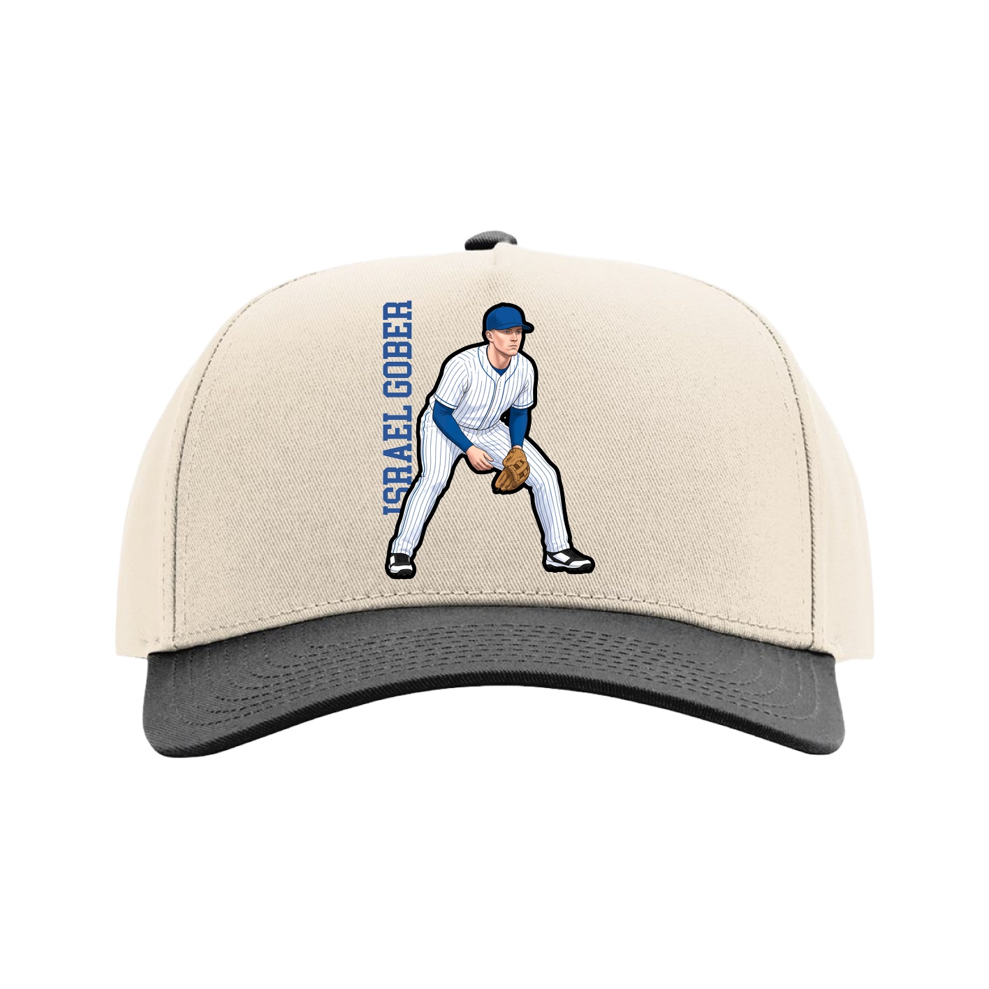 Full Fabric Five-Panel Champ Cap — Name Vertical in Cream/Black