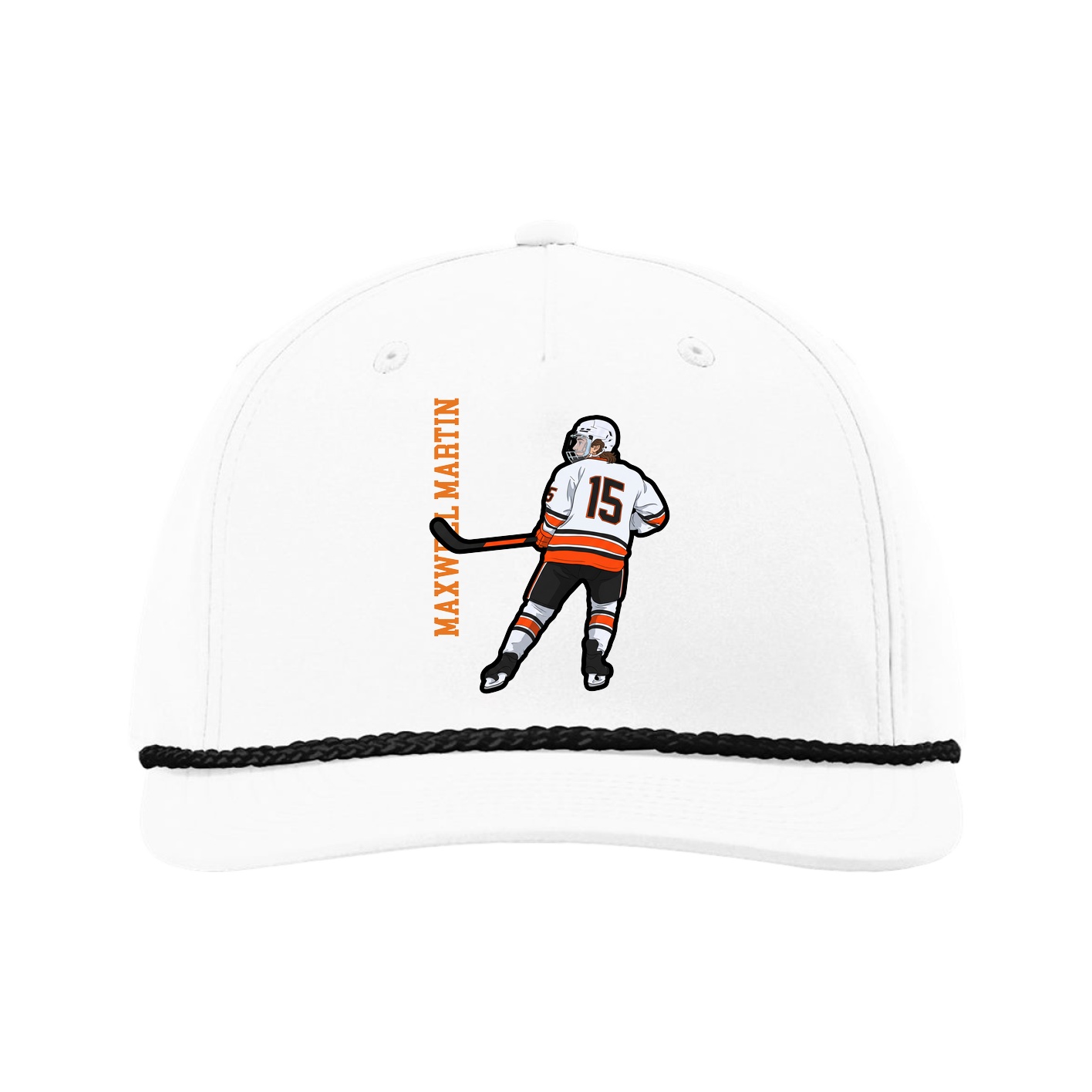 Five-Panel Classic Rope Cap — Name Vertical in White