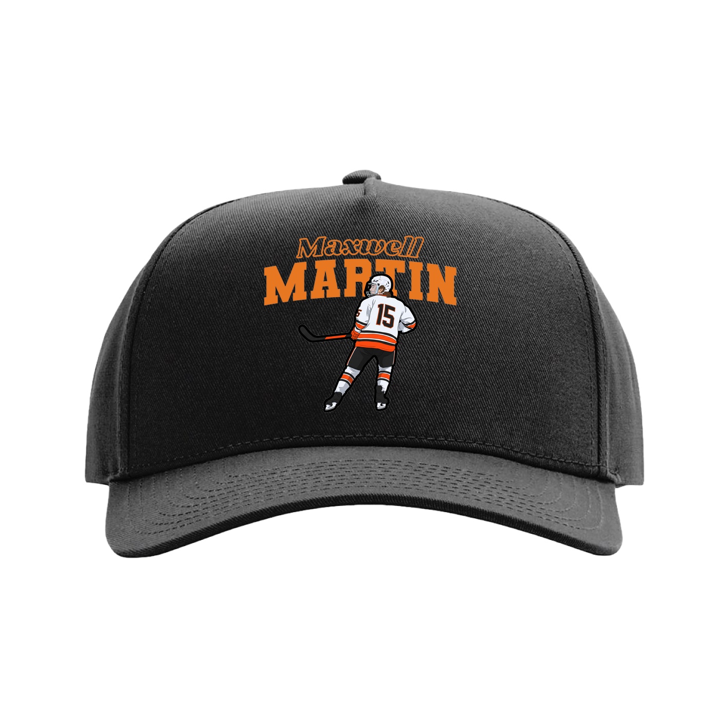 Full Fabric Five-Panel Champ Cap — Name Arch in Black