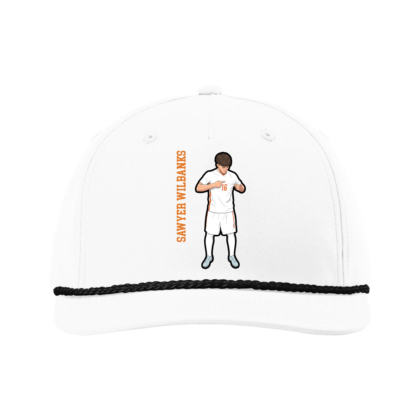 Five-Panel Classic Rope Cap — Name Vertical in White