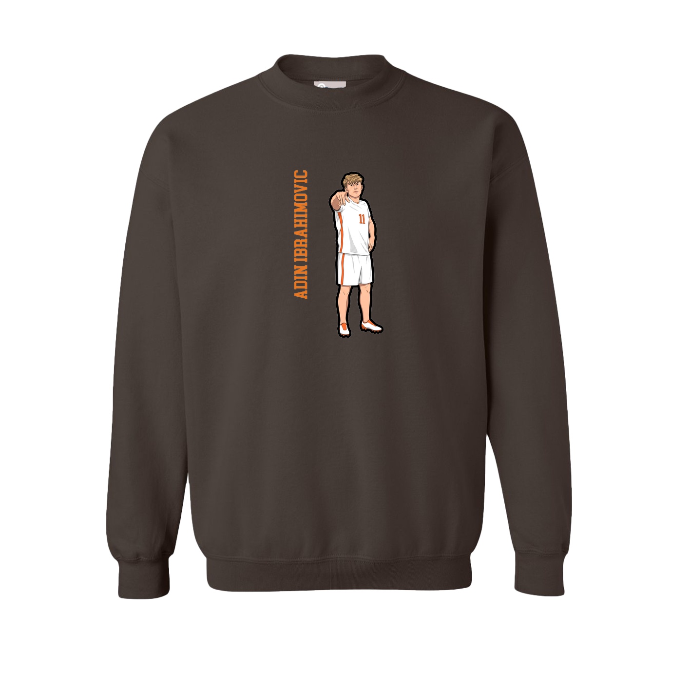 Fleece Crew — Name Vertical in Brown