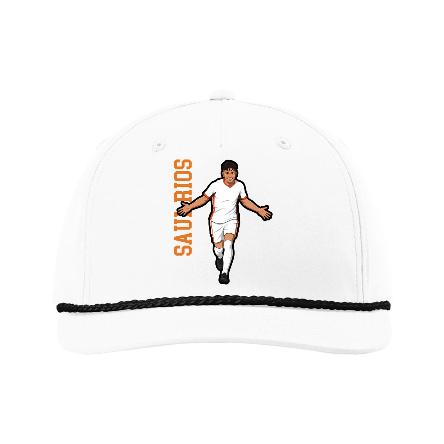 Five-Panel Classic Rope Cap — Name Vertical in White