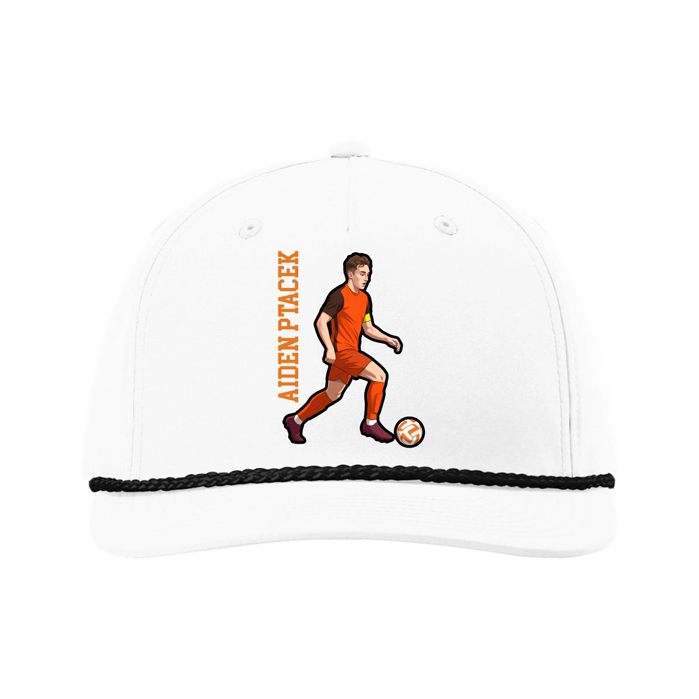 Five-Panel Classic Rope Cap — Name Vertical in White