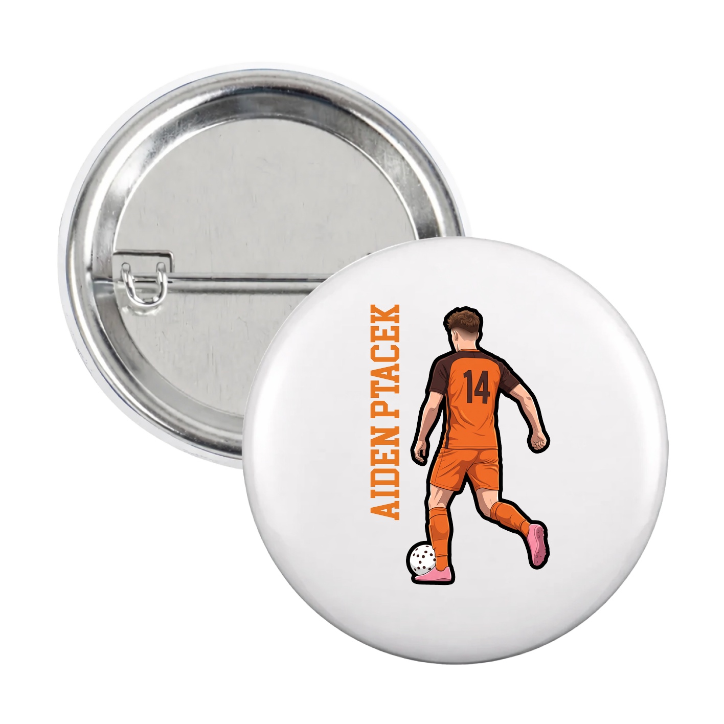Game Day Button — Name Vertical in White