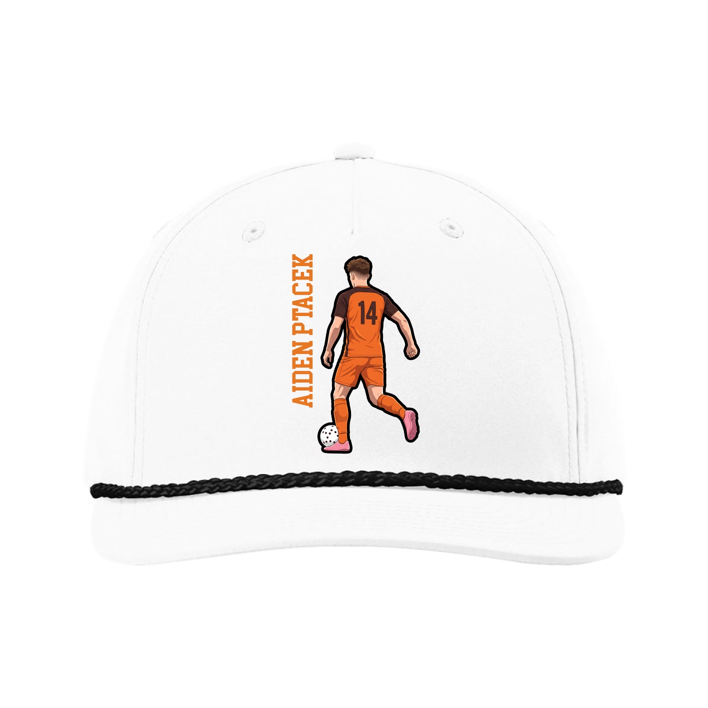 Five-Panel Classic Rope Cap — Name Vertical in White