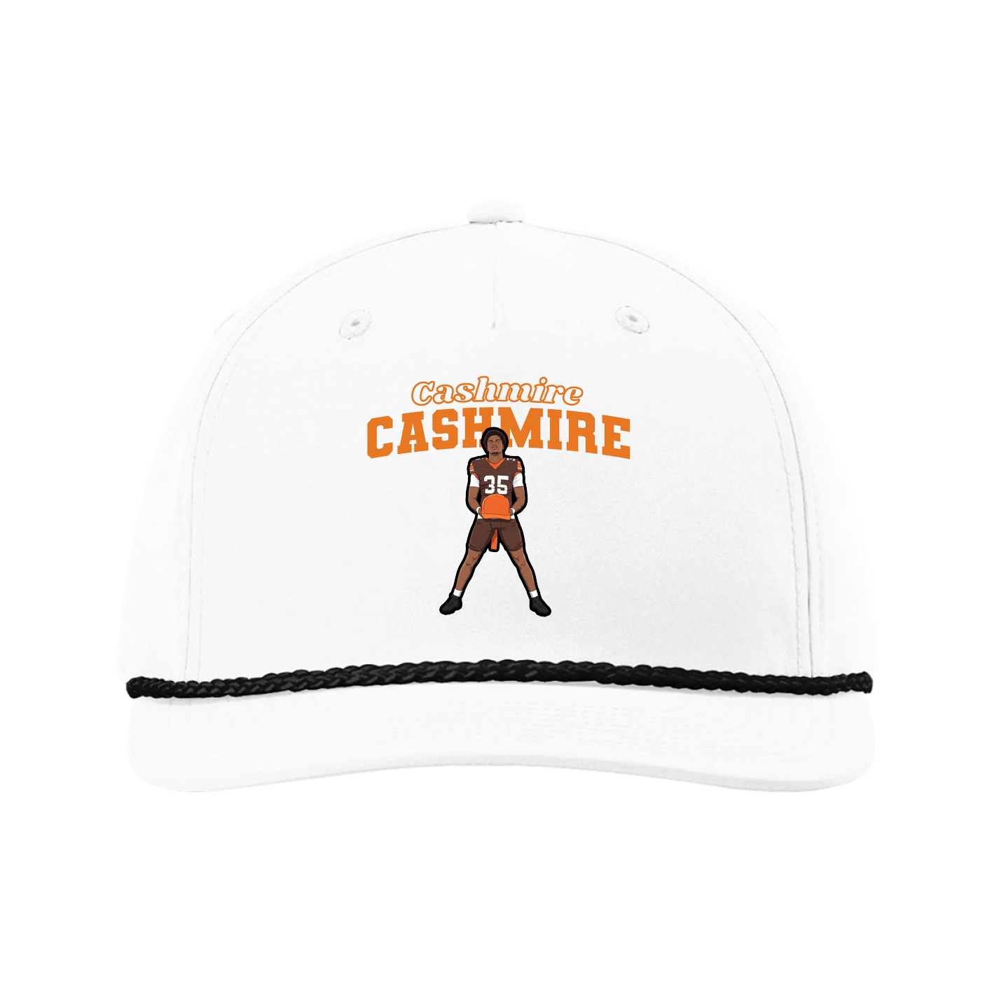 Five-Panel Classic Rope Cap — Name Arch in White
