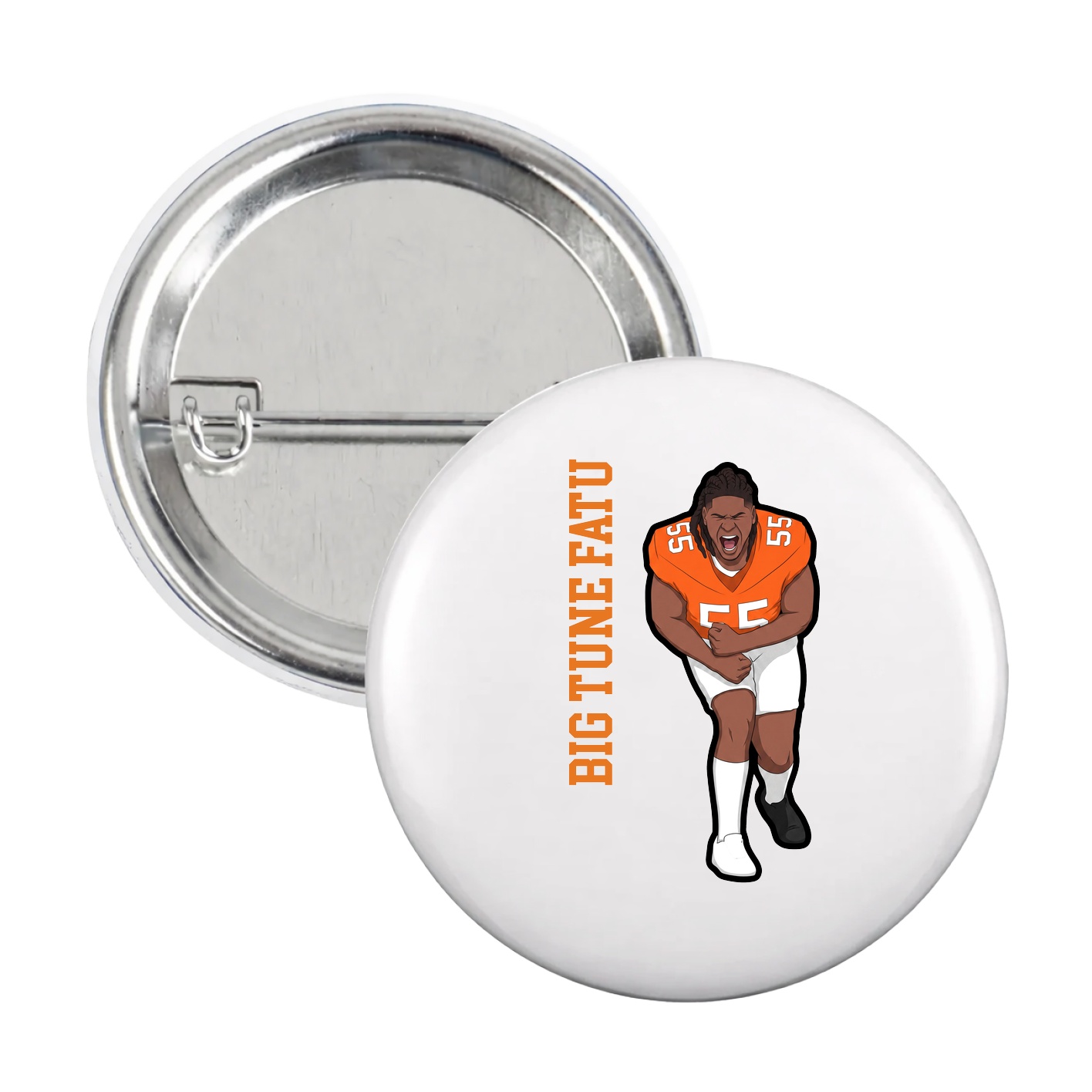 Game Day Button — Name Vertical in White
