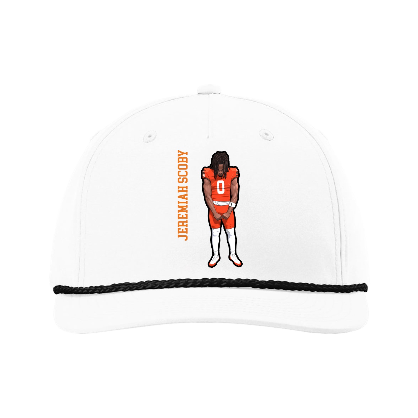 Five-Panel Classic Rope Cap — Name Vertical in White