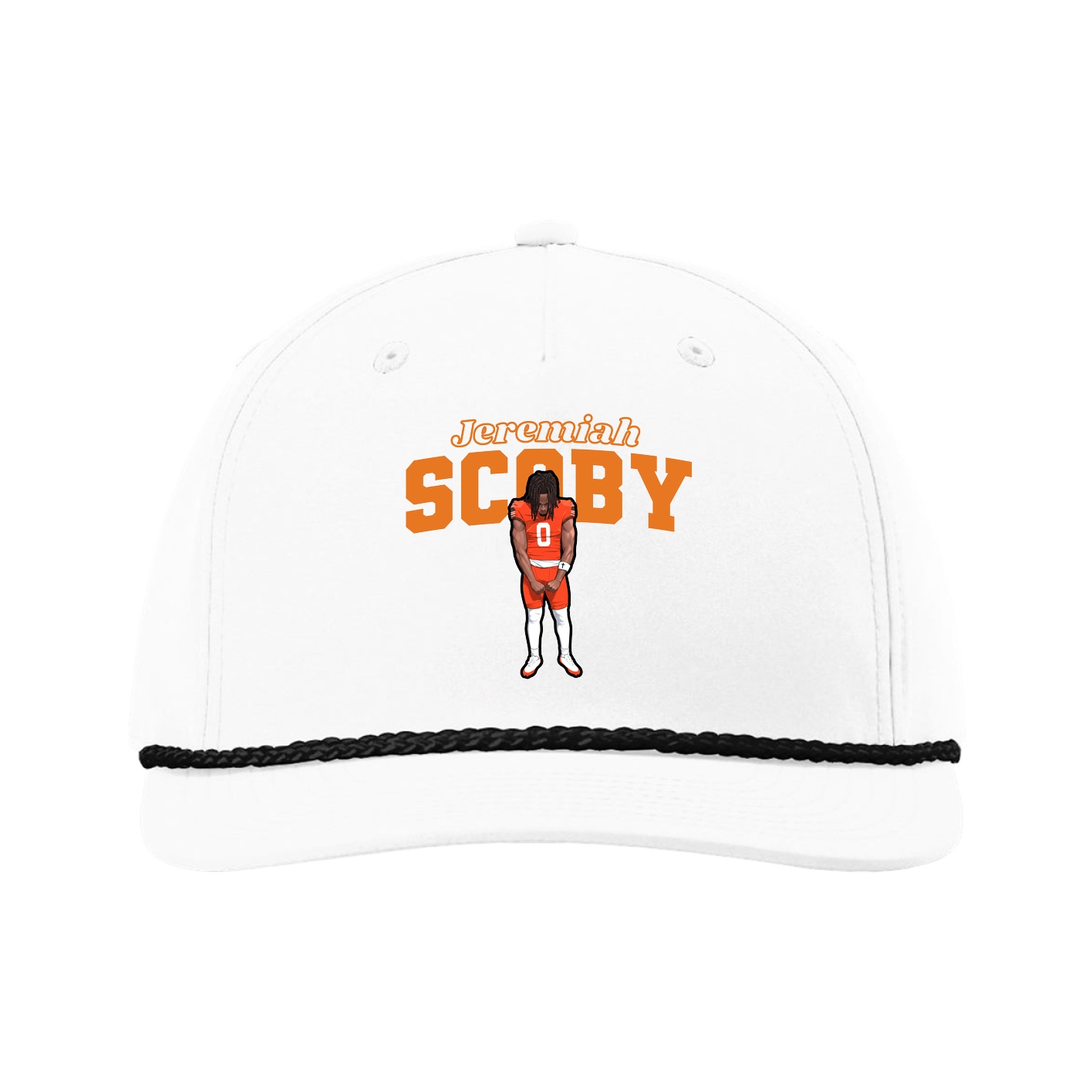 Five-Panel Classic Rope Cap — Name Arch in White