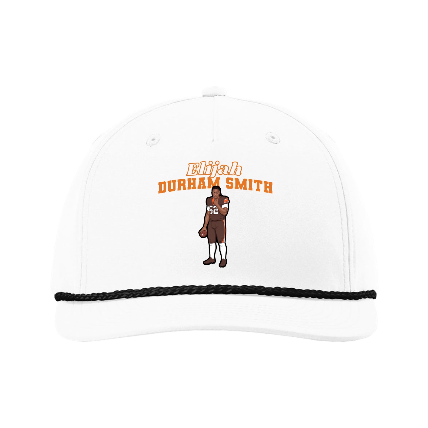Five-Panel Classic Rope Cap — Name Arch in White