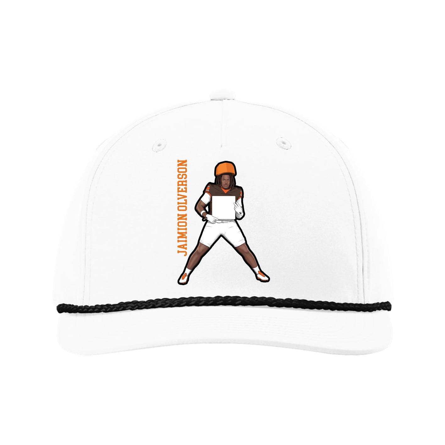 Five-Panel Classic Rope Cap — Name Vertical in White