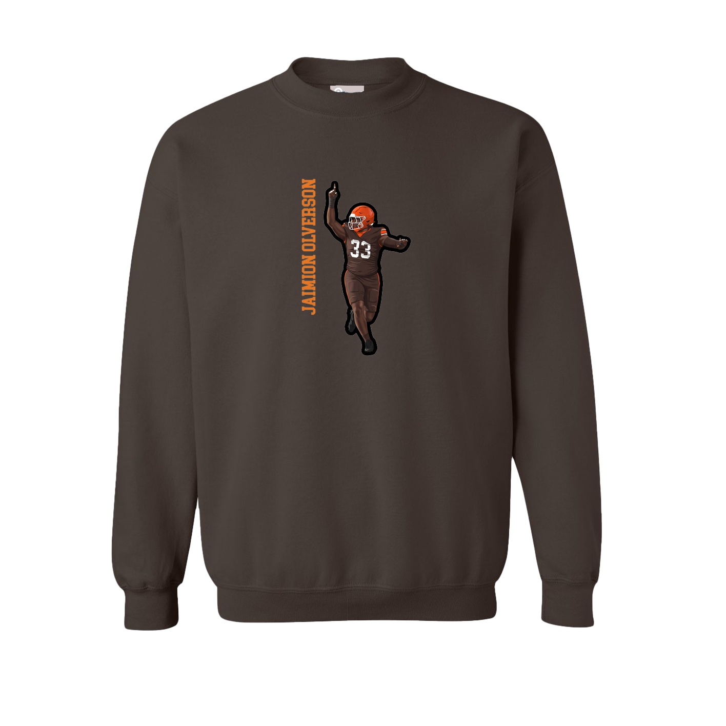 Fleece Crew — Name Vertical in Brown