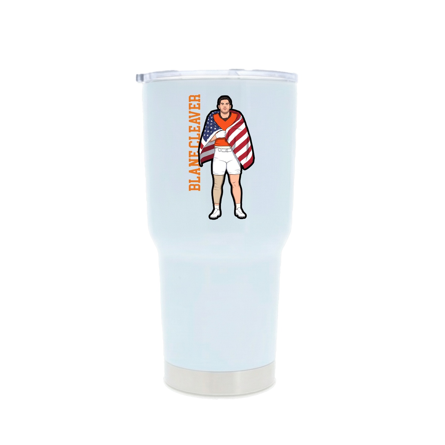 30oz Stainless Steel Tumbler — Name Vertical in White