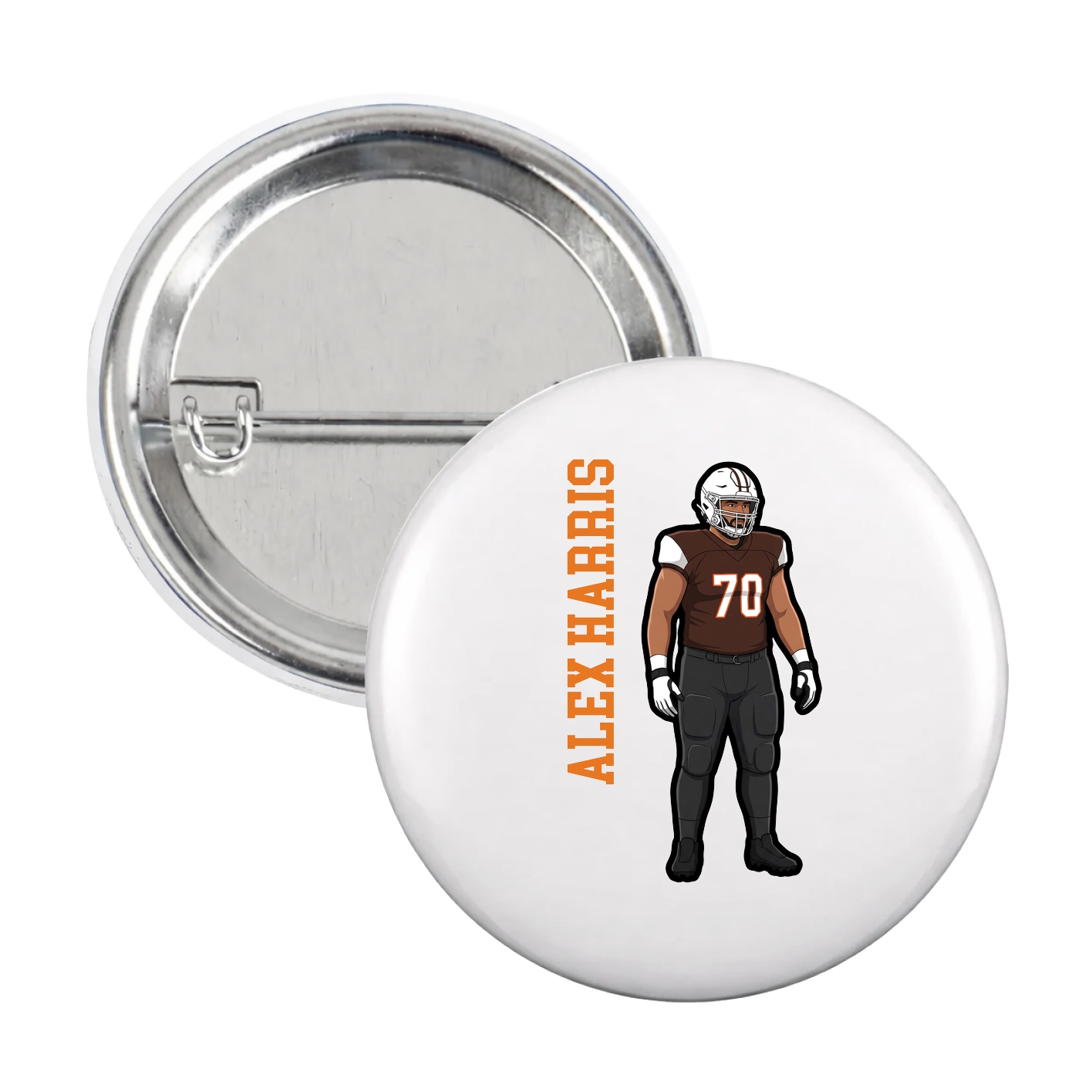 Game Day Button — Name Vertical in White