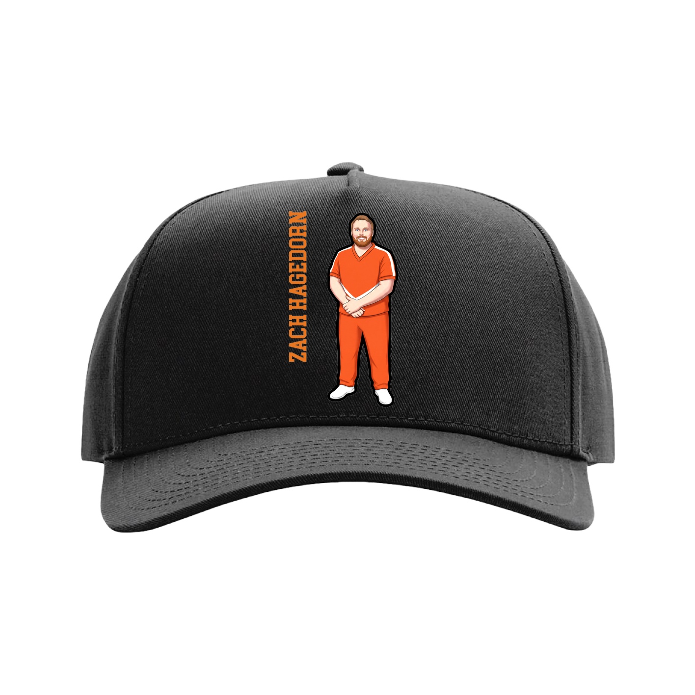 Full Fabric Five-Panel Champ Cap — Name Vertical in Black