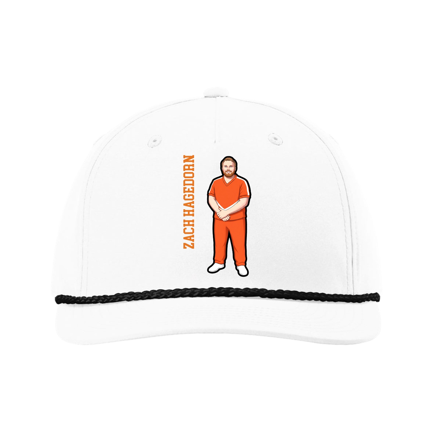 Five-Panel Classic Rope Cap — Name Vertical in White