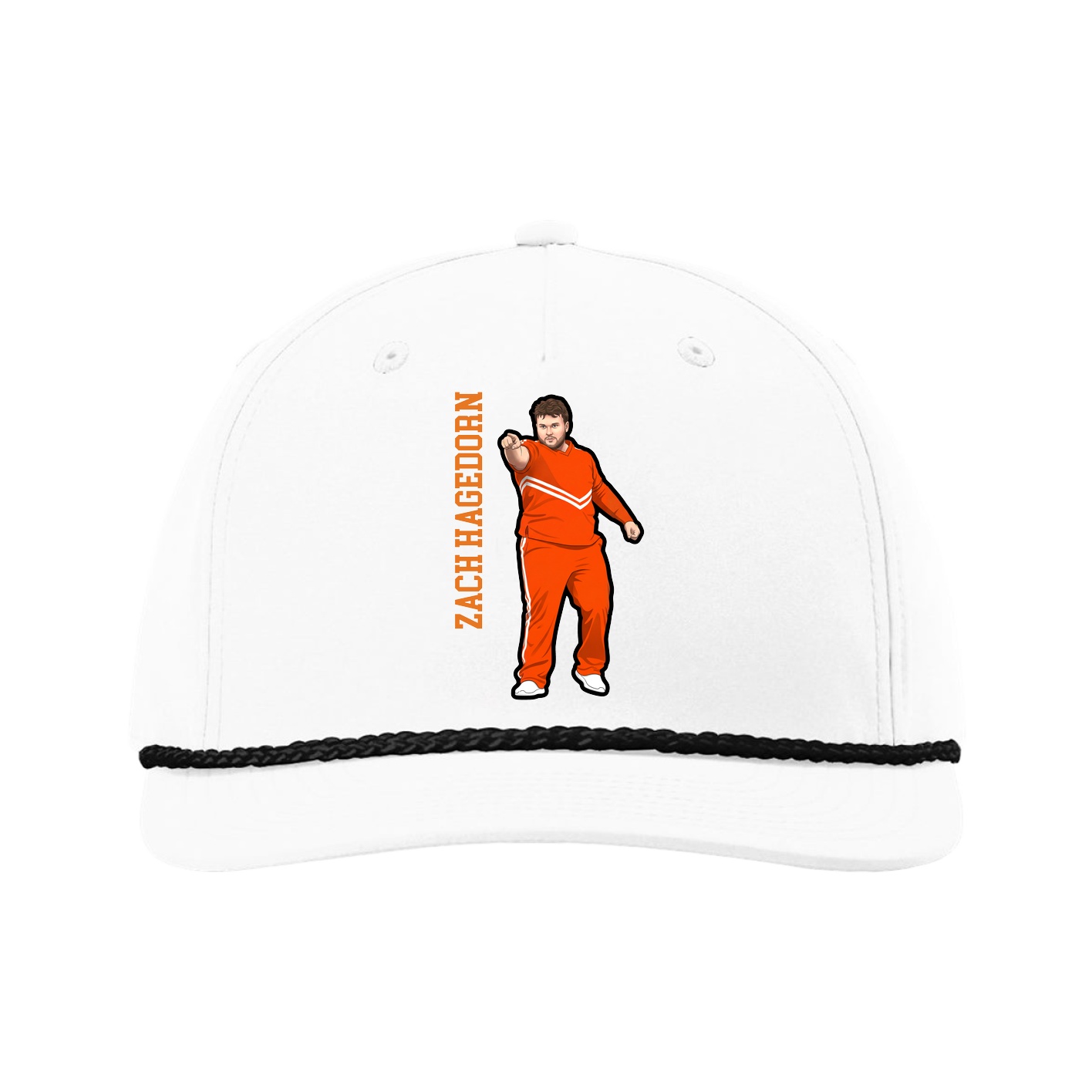 Five-Panel Classic Rope Cap — Name Vertical in White