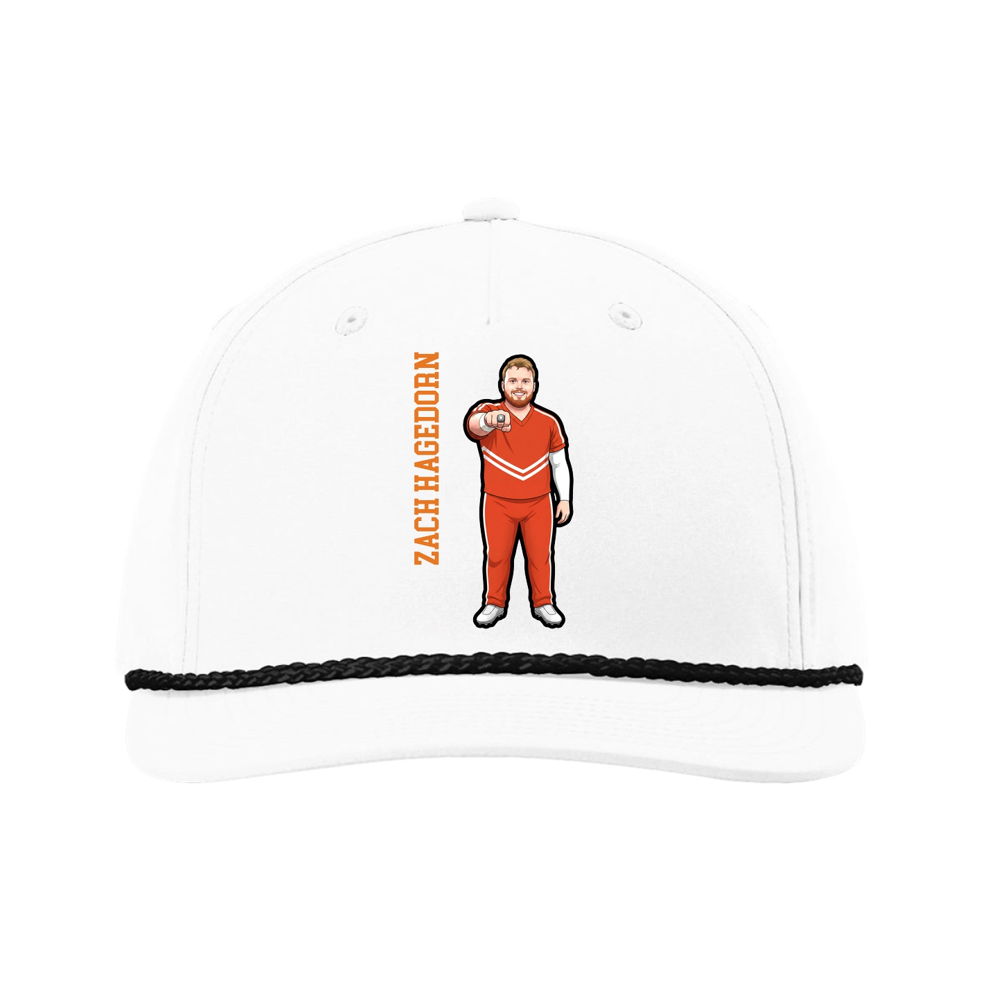 Five-Panel Classic Rope Cap — Name Vertical in White