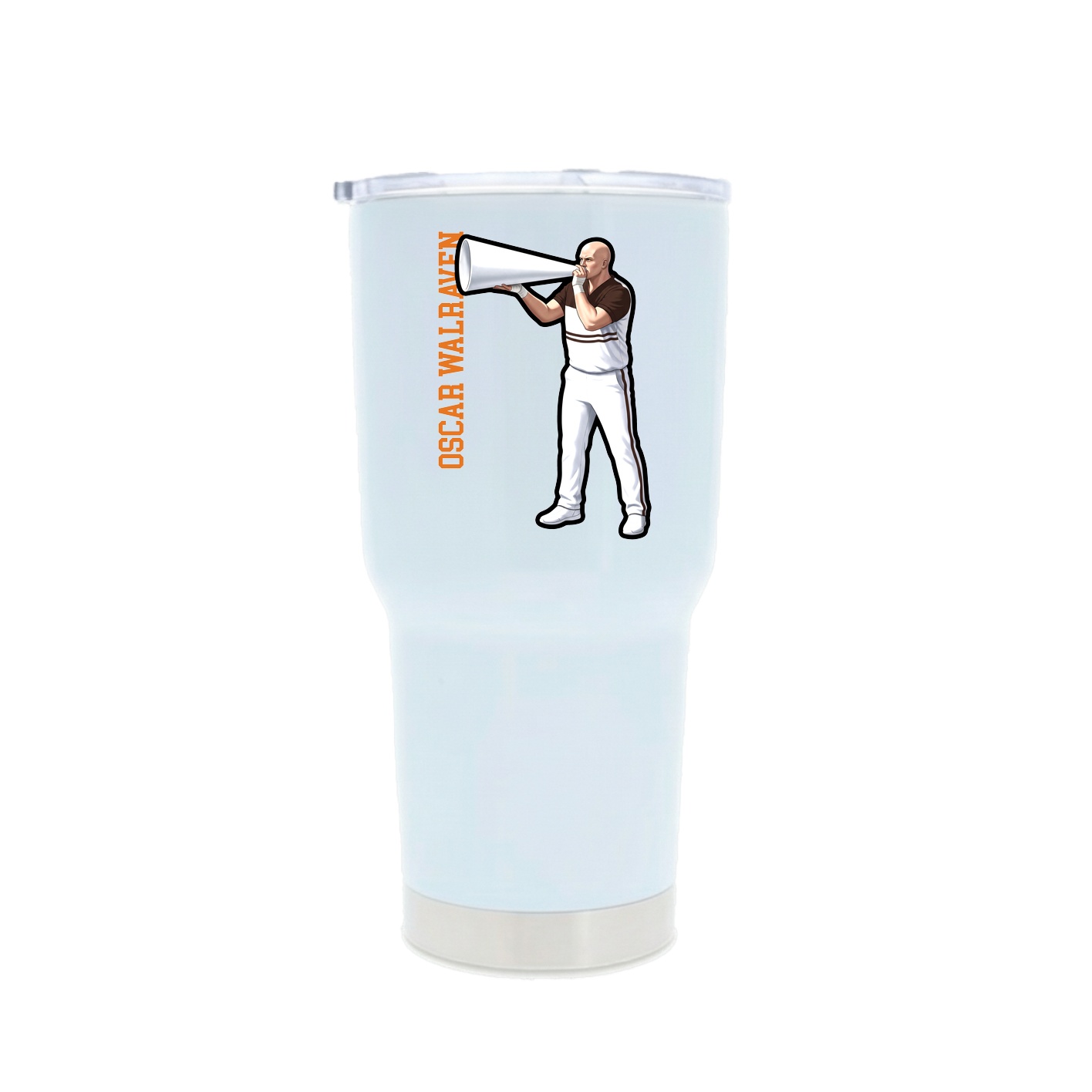 30oz Stainless Steel Tumbler — Name Vertical in White