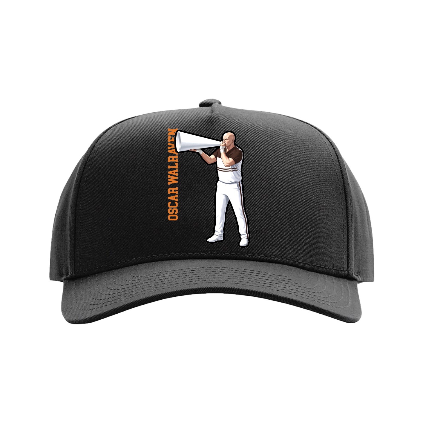 Full Fabric Five-Panel Champ Cap — Name Vertical in Black