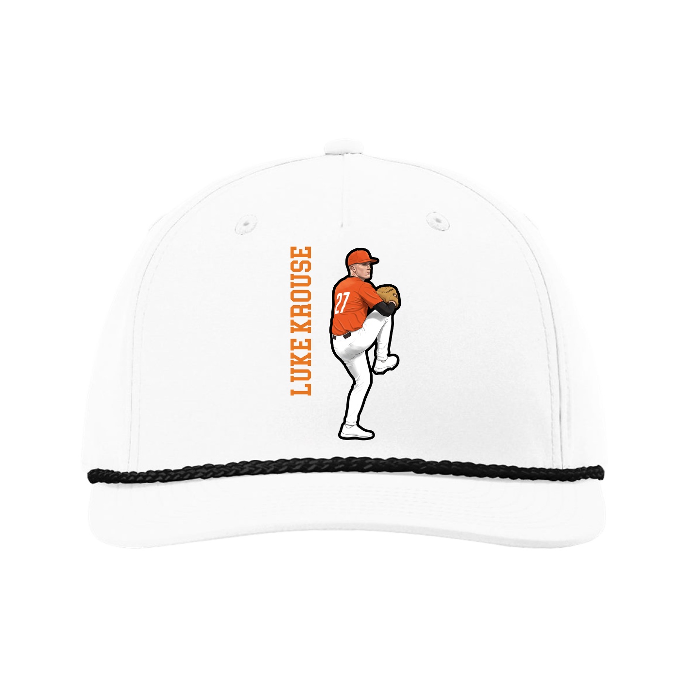 Five-Panel Classic Rope Cap — Name Vertical in White