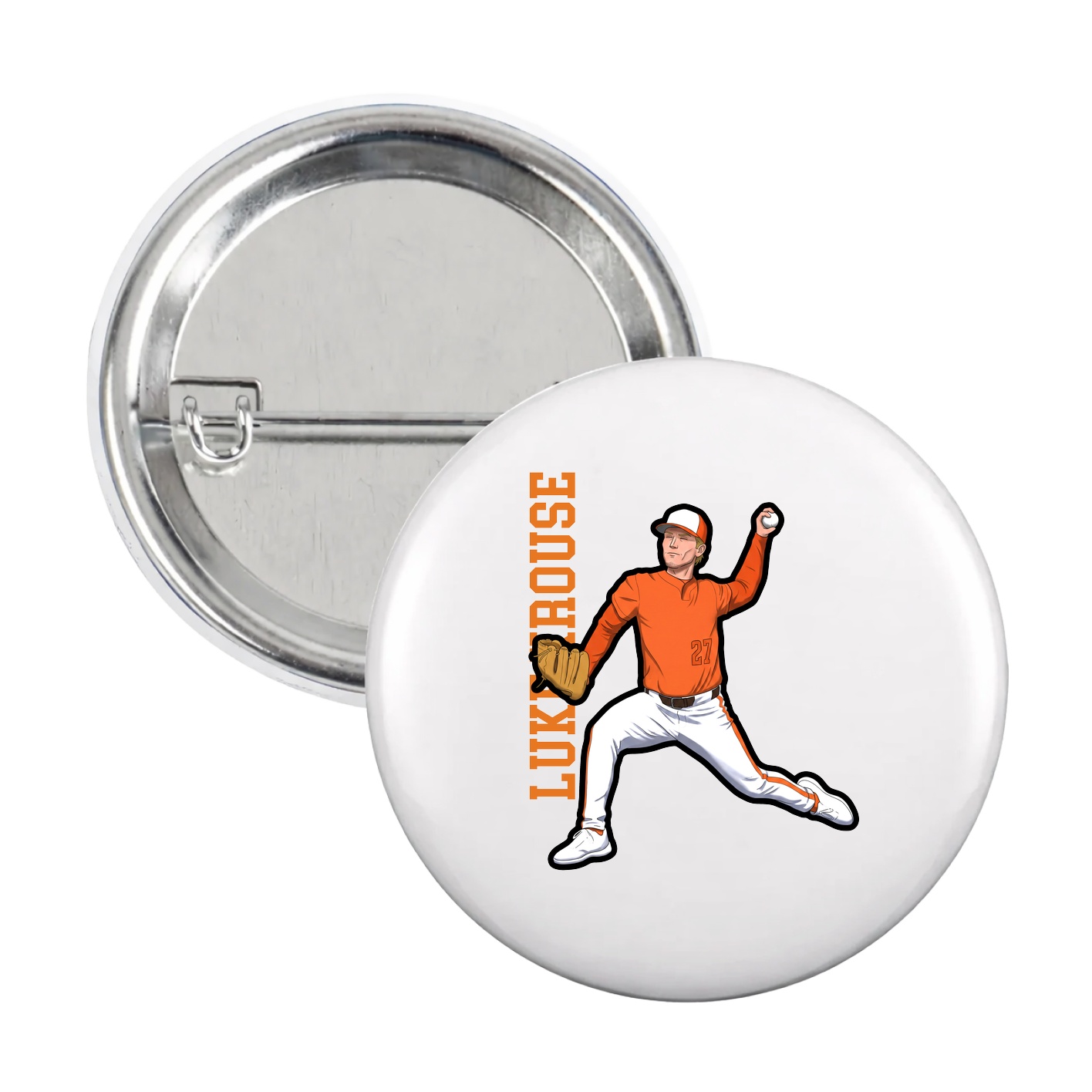 Game Day Button — Name Vertical in White