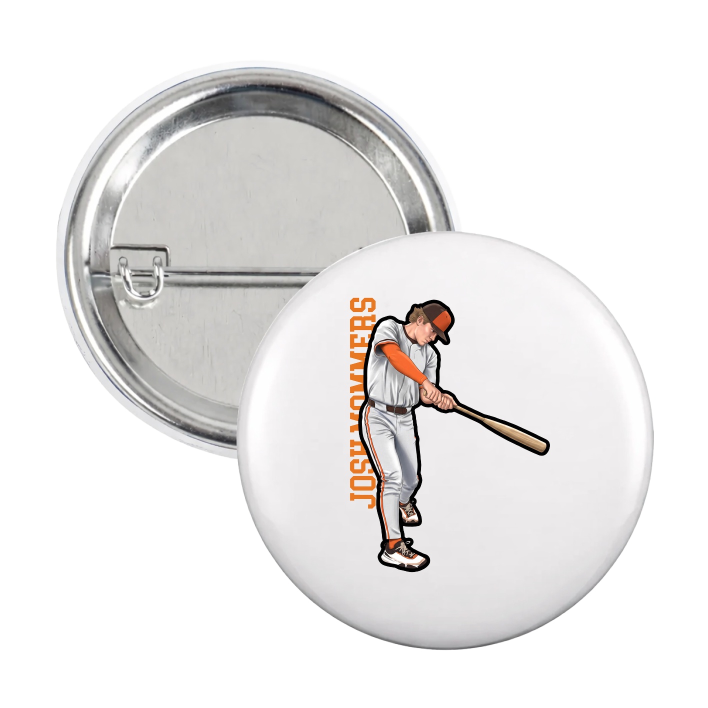 Game Day Button — Name Vertical in White