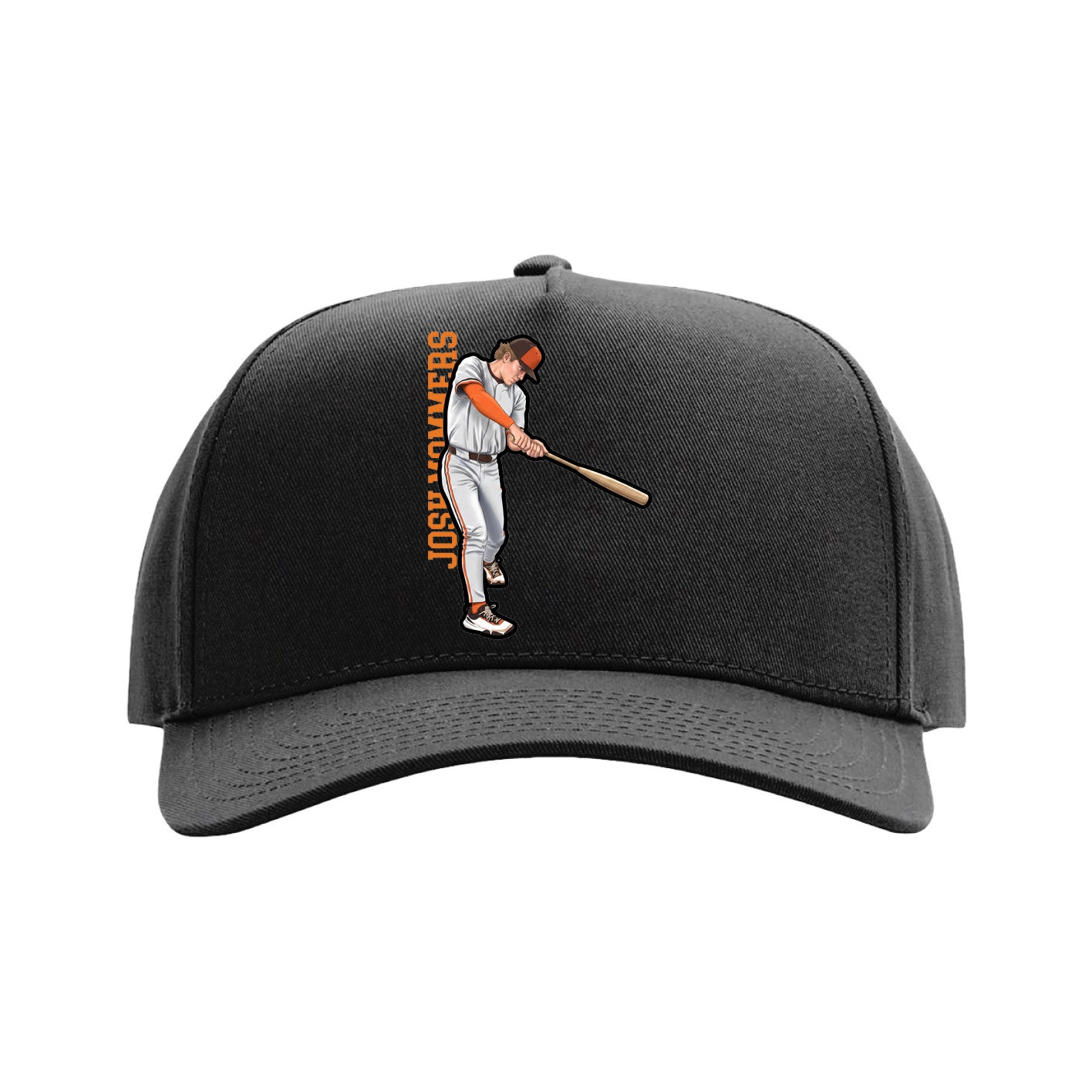 Full Fabric Five-Panel Champ Cap — Name Vertical in Black