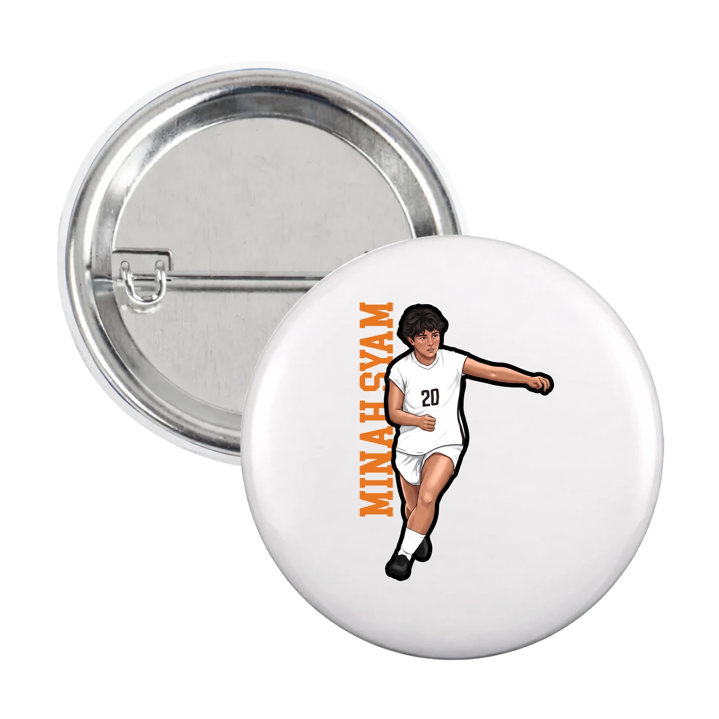 Game Day Button — Name Vertical in White