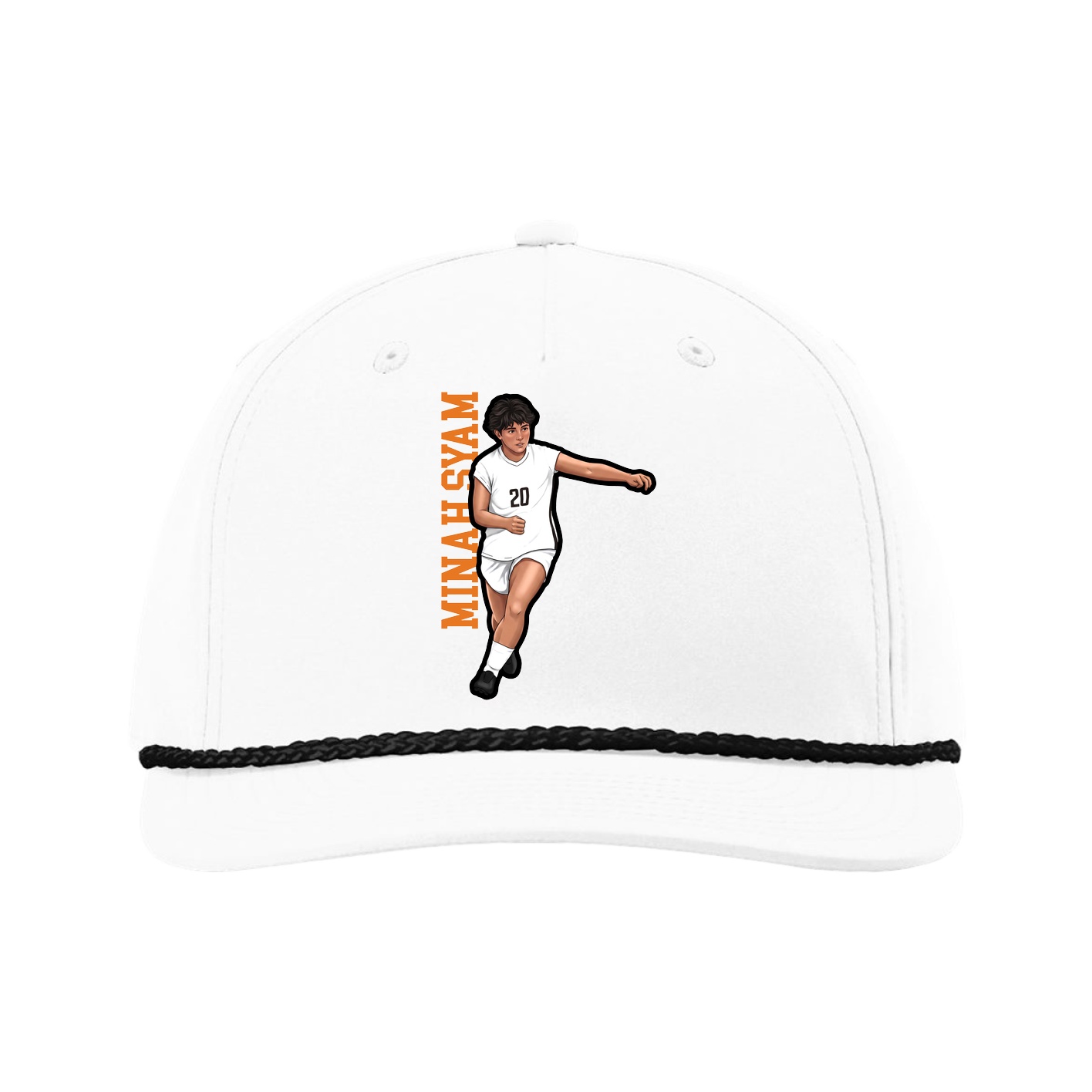 Five-Panel Classic Rope Cap — Name Vertical in White