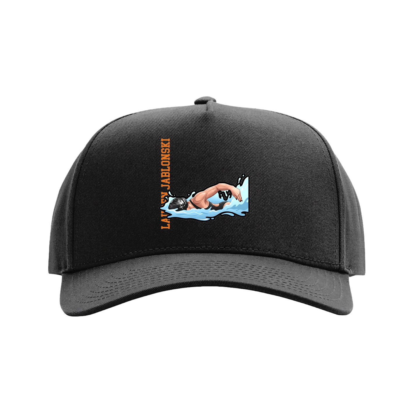 Full Fabric Five-Panel Champ Cap — Name Vertical in Black