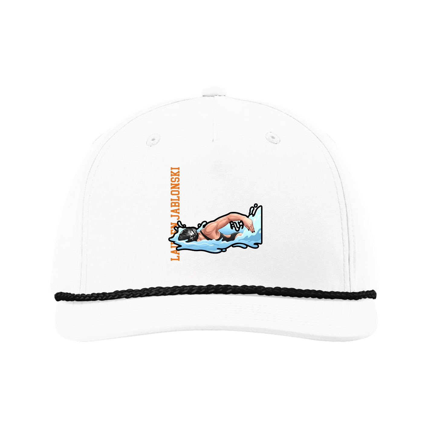 Five-Panel Classic Rope Cap — Name Vertical in White