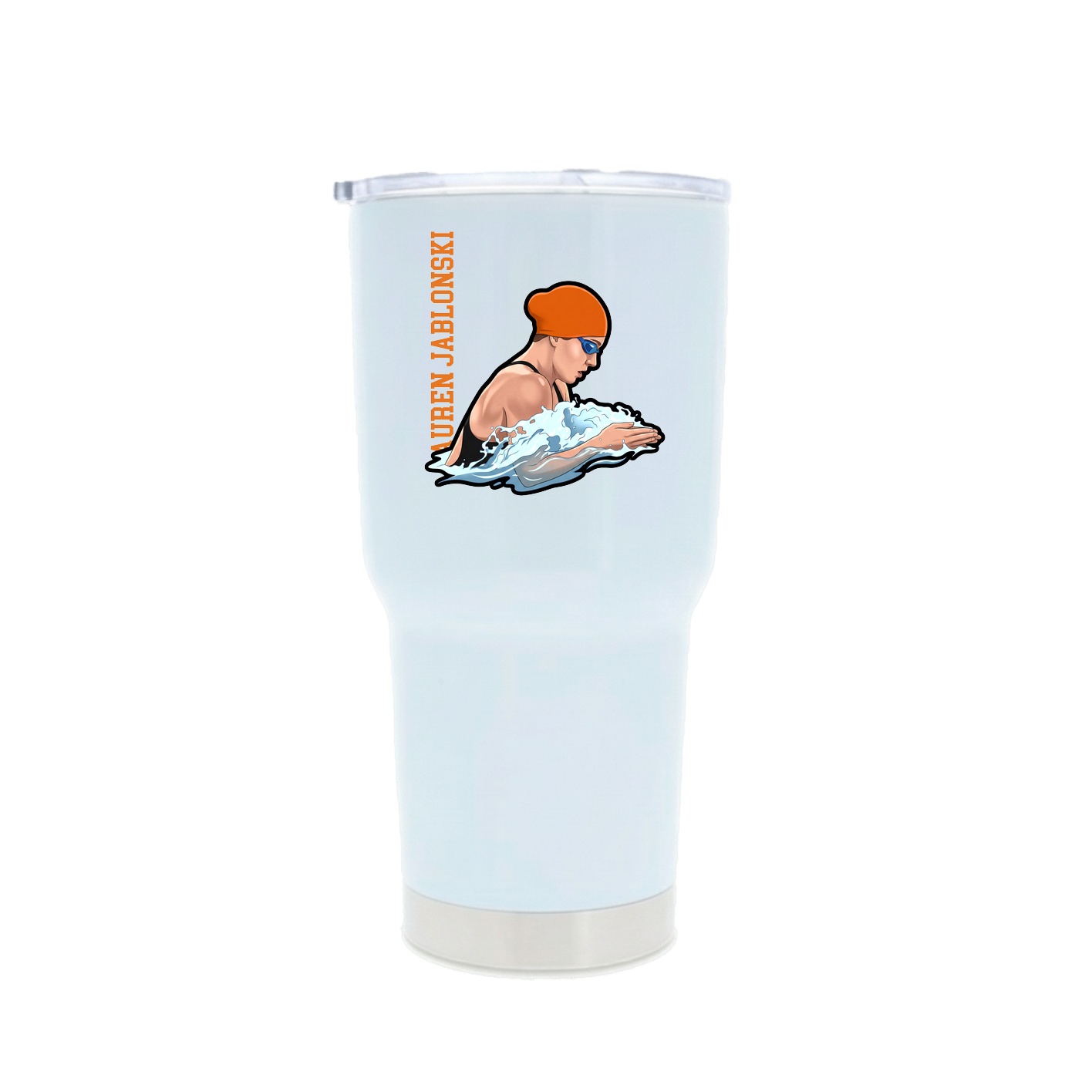 30oz Stainless Steel Tumbler — Name Vertical in White