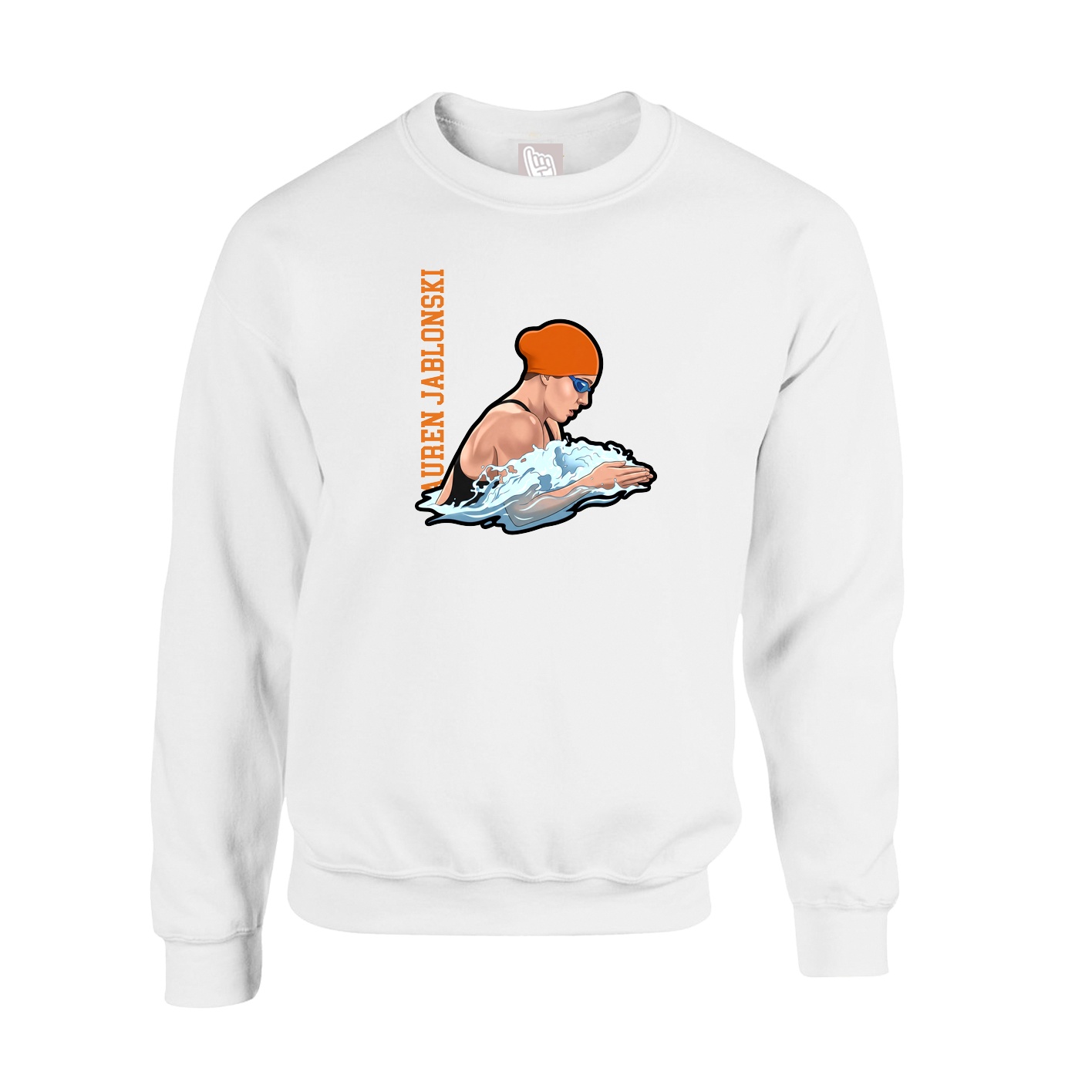 Fleece Crew — Name Vertical in White